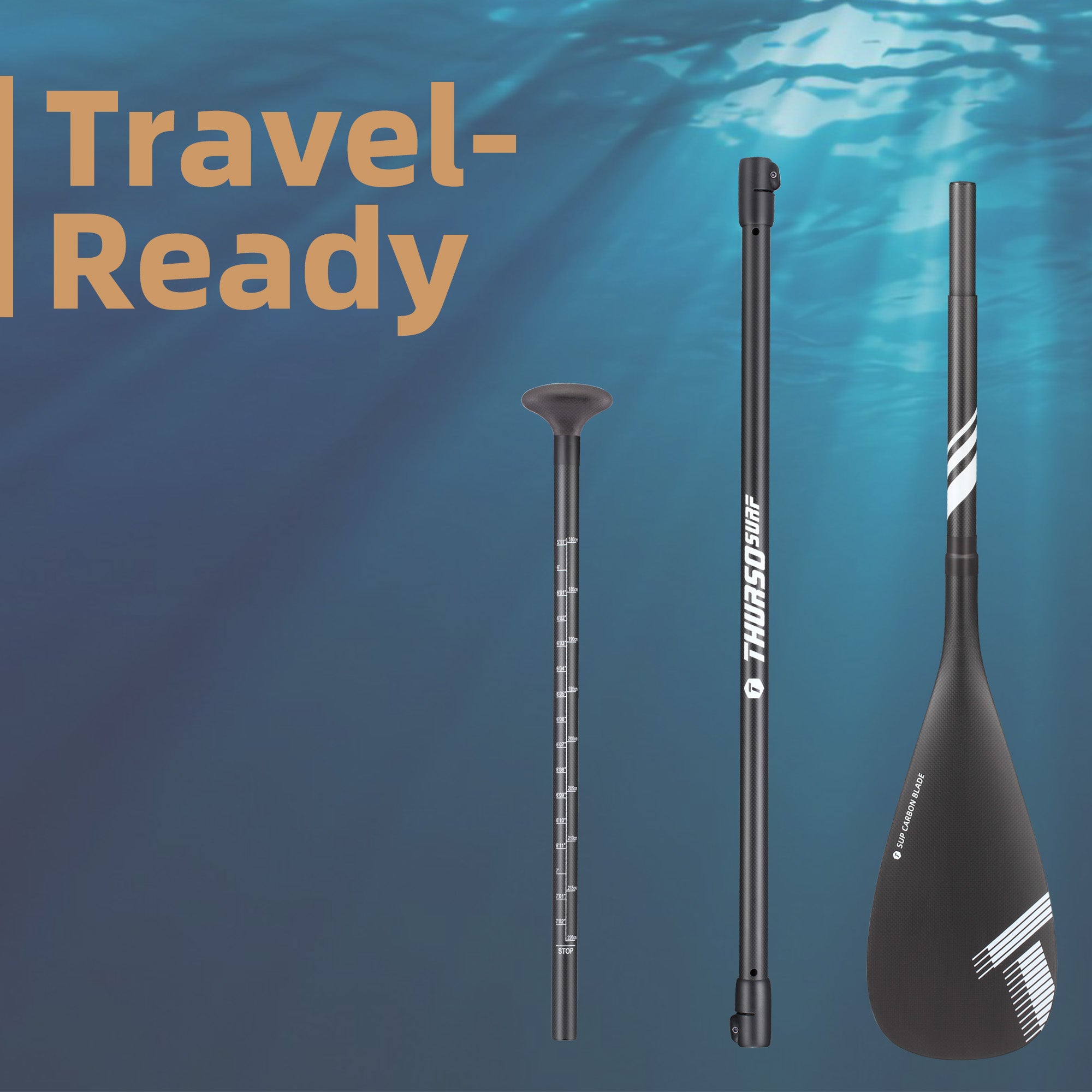 Full Carbon Fiber 3-Piece Adjustable SUP Paddle | THURSO SURF
