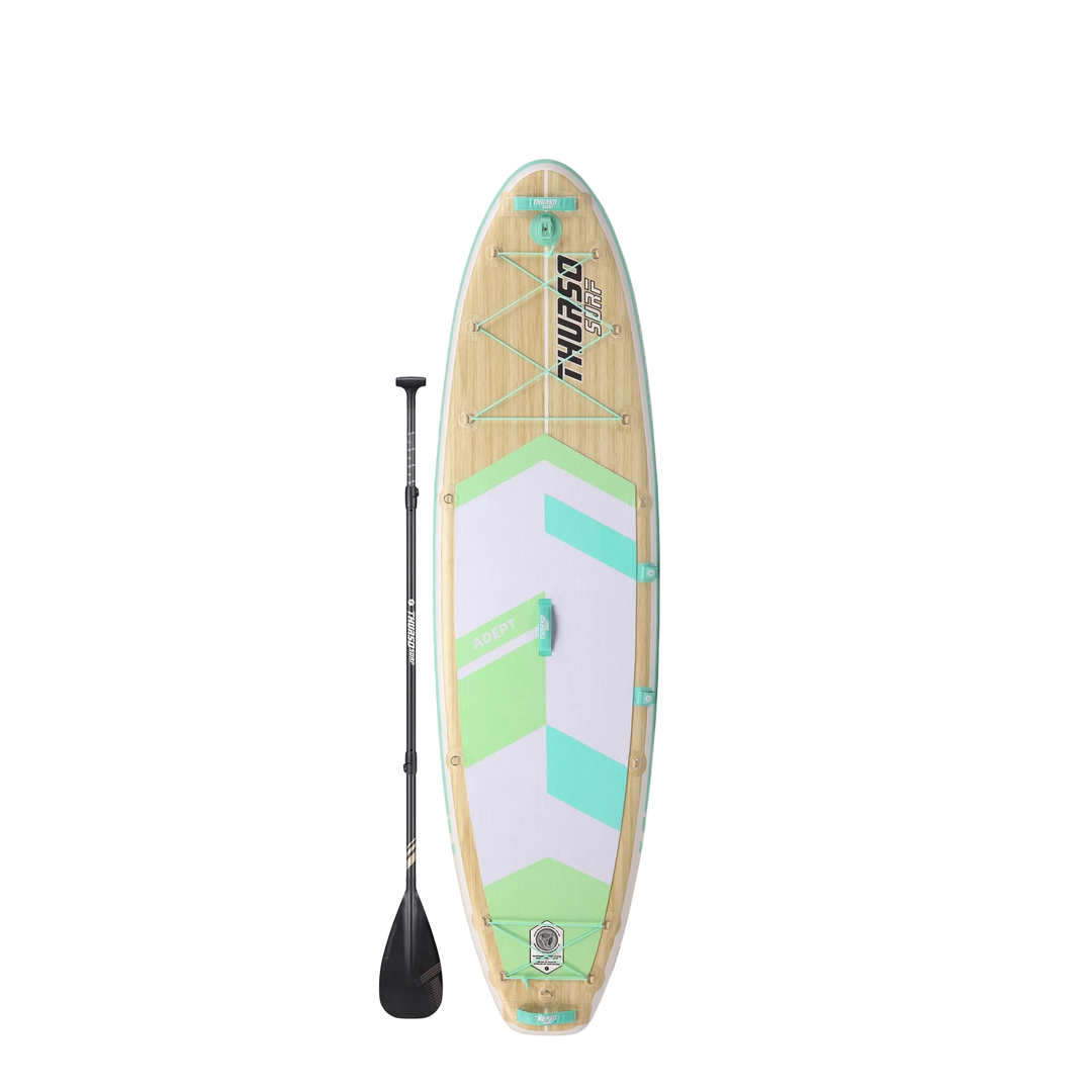 Stand-up paddleboard with a chevron pattern on a white background