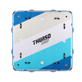 Blue and white inflatable float with 'Thurso Surf' branding on a white background