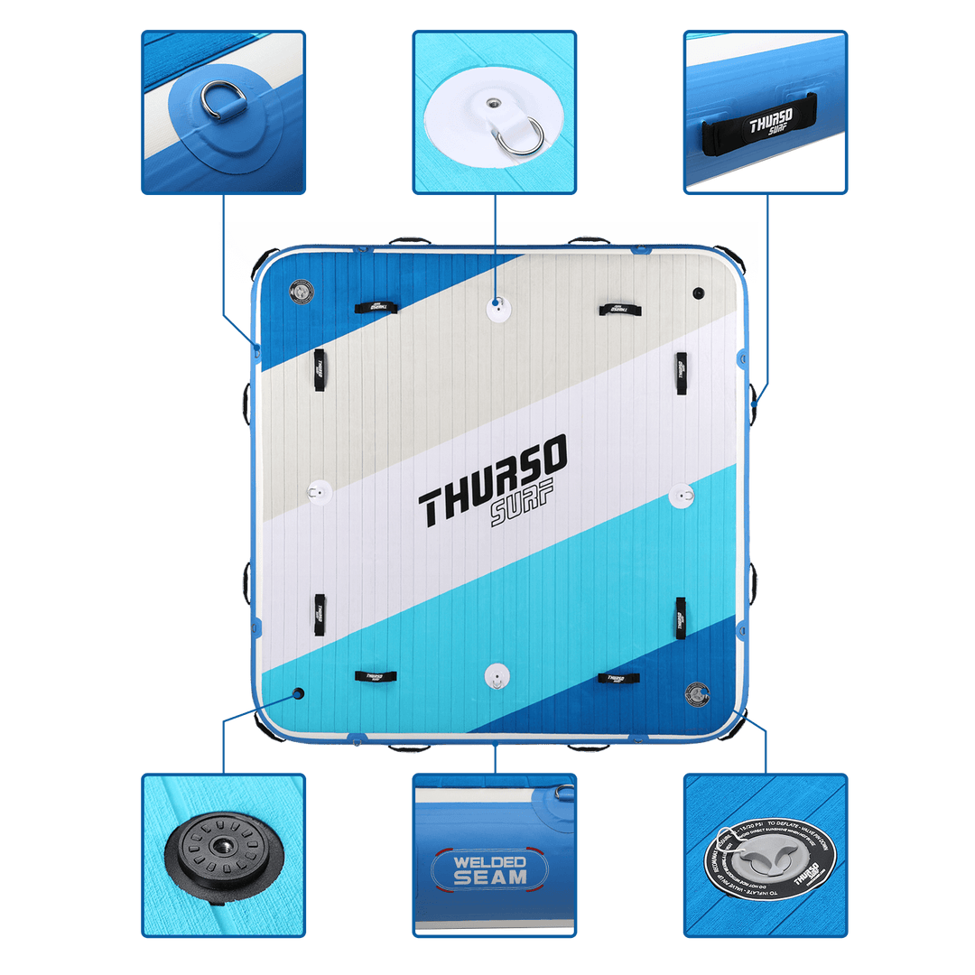 Blue and white surfboard with &