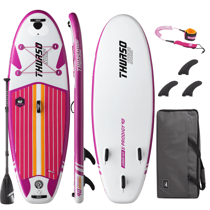 Inflatable paddleboard with accessories on a black background