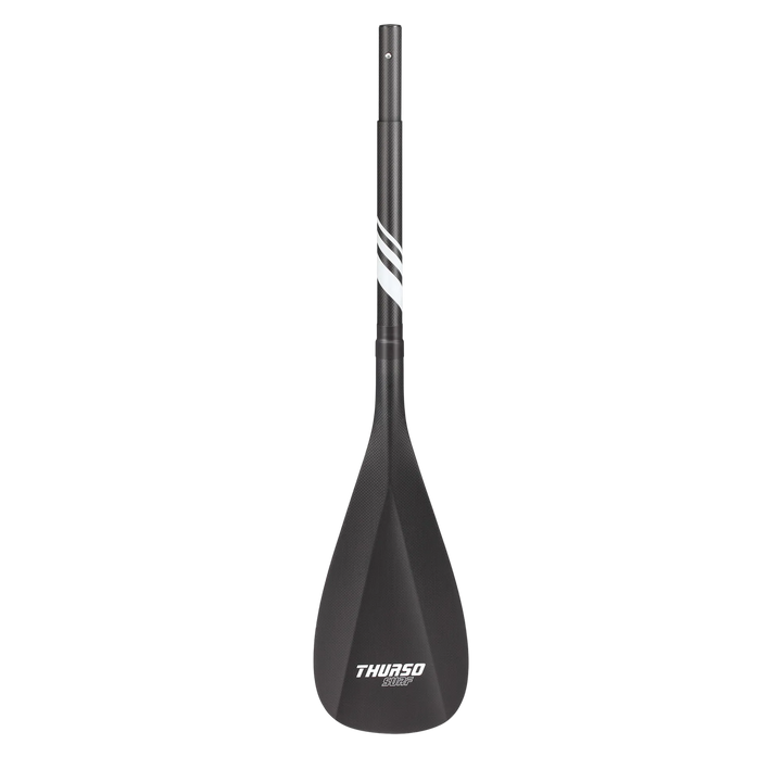 Black paddle blade with white branding on a white background
