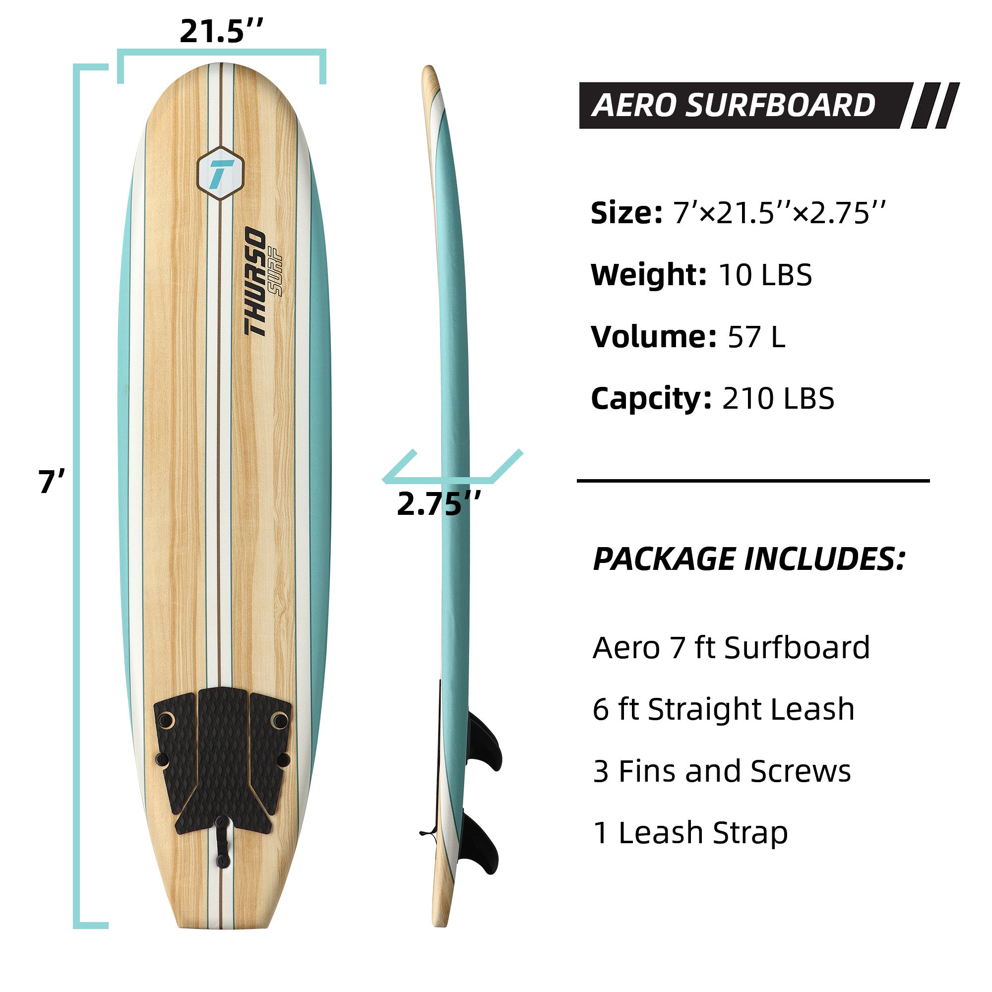 Prancha de Surf de Espuma 7 Pés | Prancha de Surf Soft Top Aero 7
