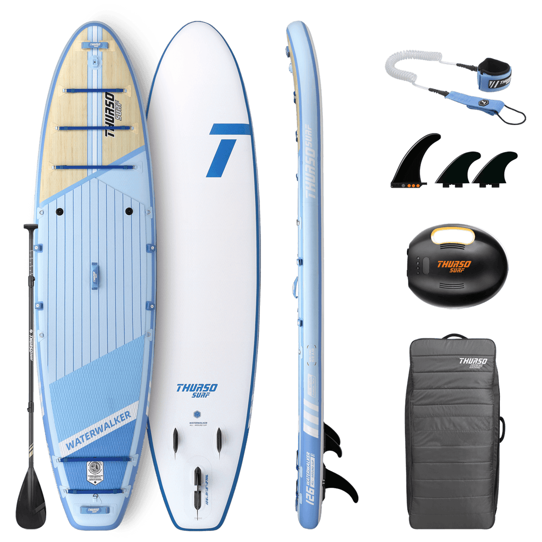 Thurso paddleboard with accessories on a black background