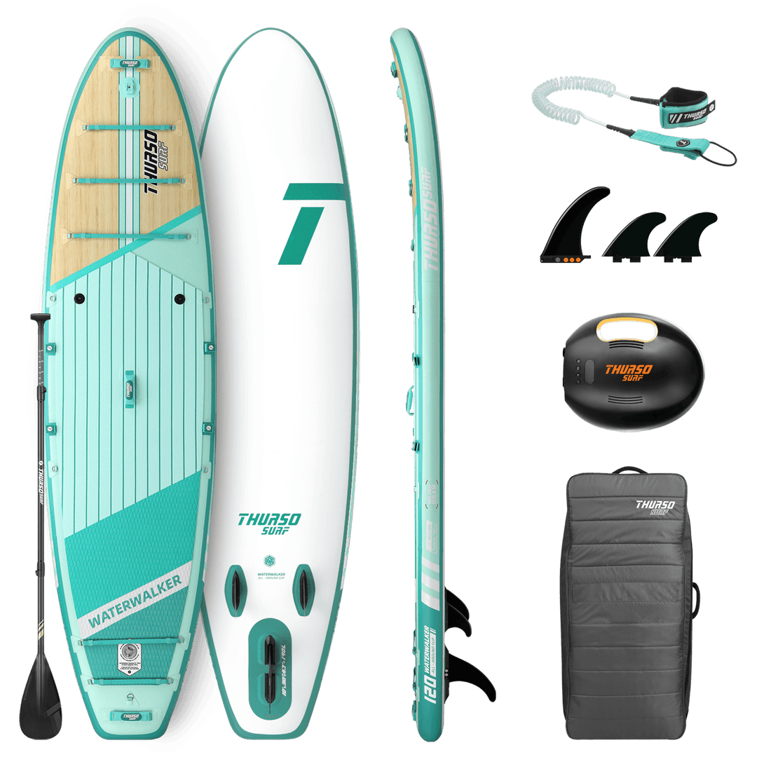 Thurso paddleboard with accessories on a black background