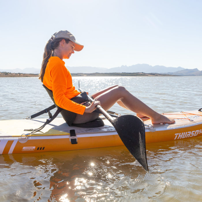 thurso surf waterwalker 126 SUP 2021 tangerine woman kayaking