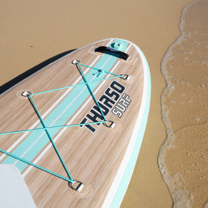 thurso surf waterwalker 132 SUP 2021 turquoise logo wood grain feature